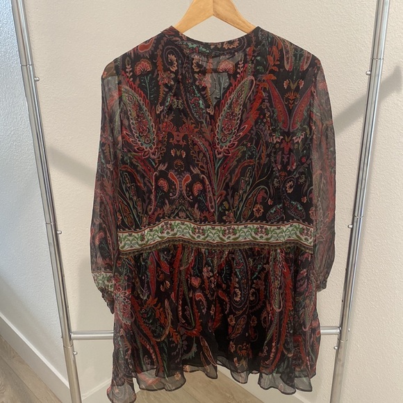 Brand: Zara; Size: Large; Color: black multi color / pattern (red, pink, green) - Picture 2 of 6